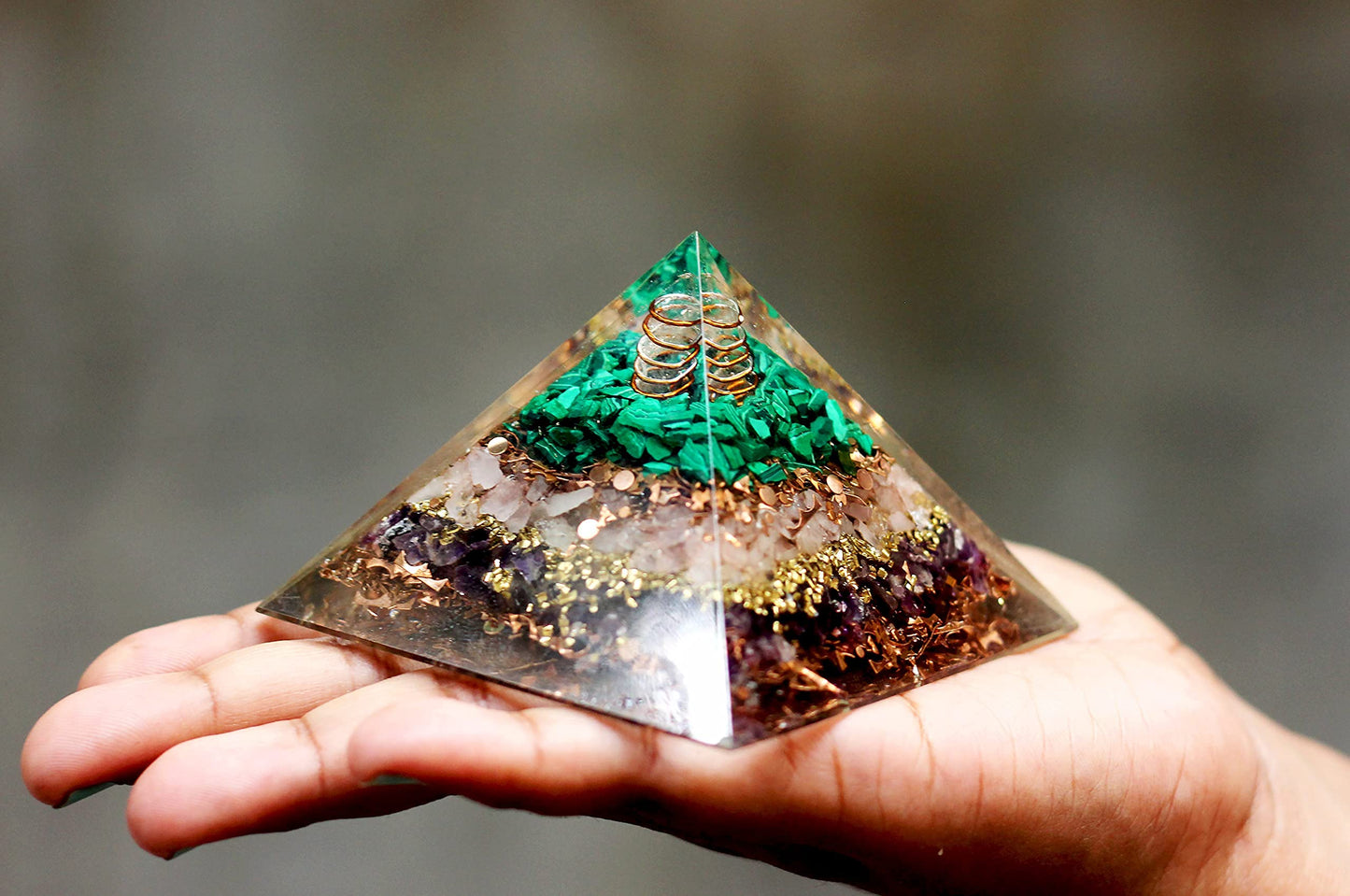 Orgone Pyramid with Rose Quartz Amethyst Malachite for Reiki Healing