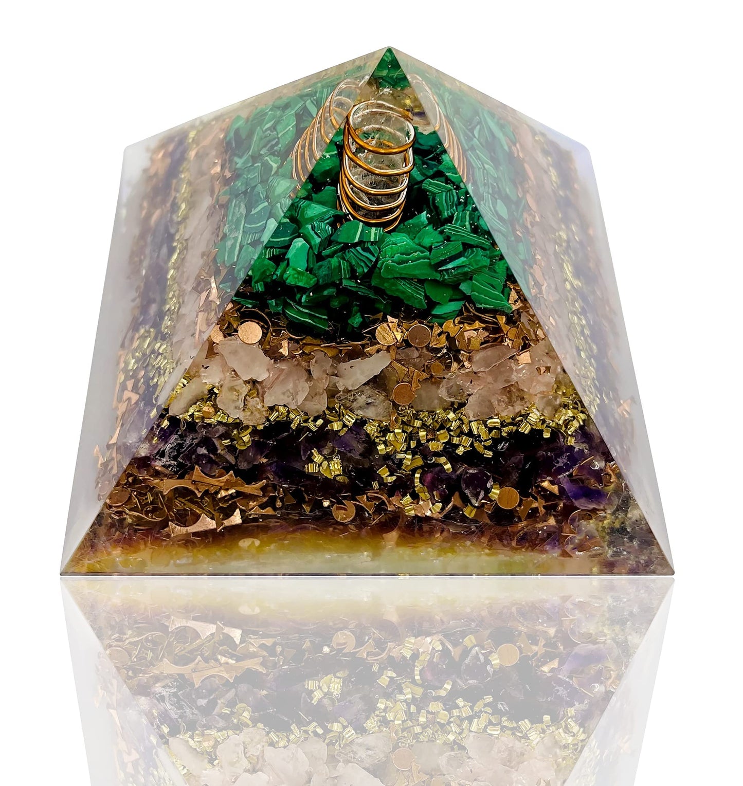 Orgone Pyramid with Rose Quartz Amethyst Malachite for Reiki Healing