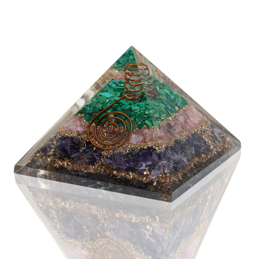 Orgone Pyramid with Rose Quartz Amethyst Malachite for Reiki Healing