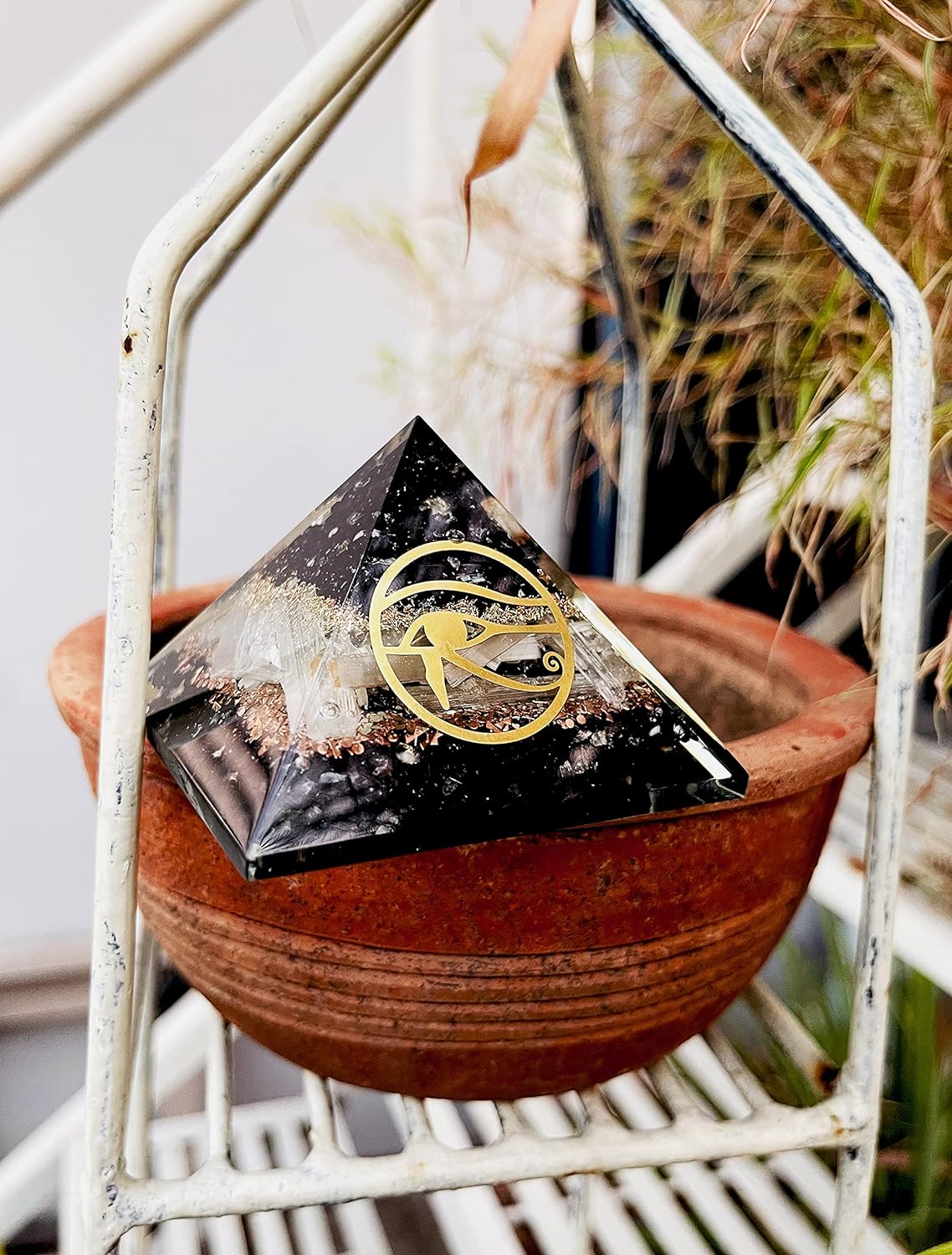 Orgone Pyramid Crystal Black Tourmaline Copper for Goodluck