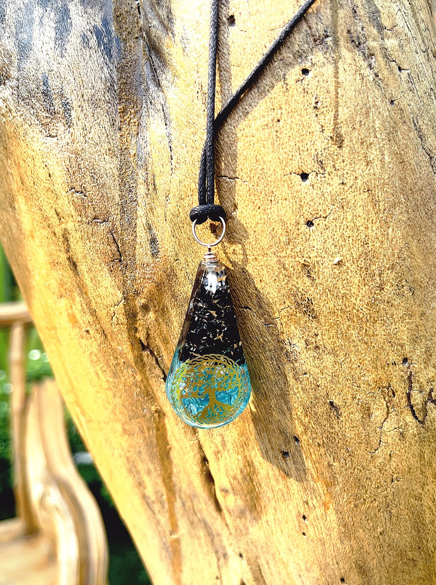 Black Tourmaline Aquamarine Crystal Pendant Necklace for Spiritual Protection